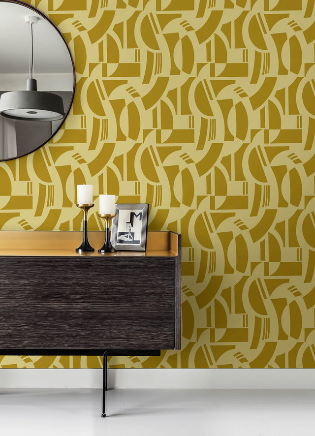 Carter Gold Geometric Flock Wallpaper with Modern Graphic Pattern - A?Street Prints 4034-87382