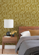 Carter Gold Geometric Flock Wallpaper by A-Street Prints - Modern Gold Geometric Non Woven Unpasted Strippable Washable Wallpaper SP87382
