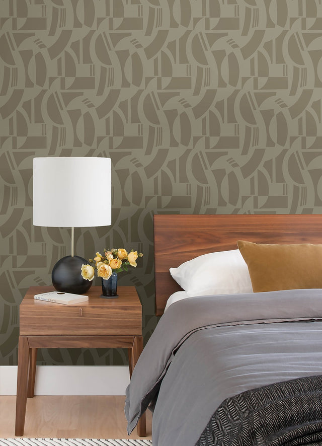 Carter Light Brown Geometric Flock Wallpaper with Modern Graphic Motif - A-Street Prints 4034-87383