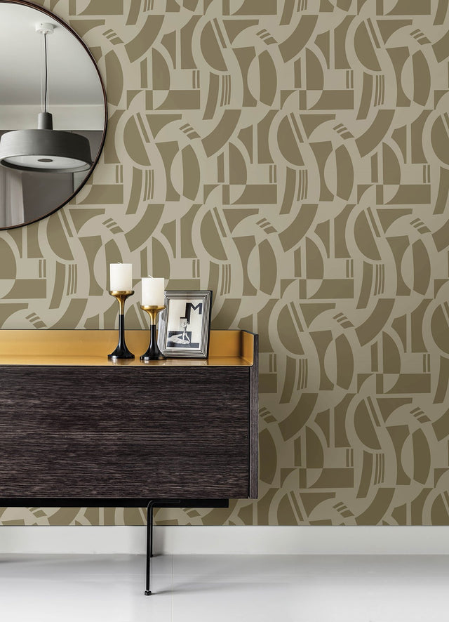 Carter Light Brown Geometric Flock Wallpaper with Modern Graphic Motif - A-Street Prints 4034-87383