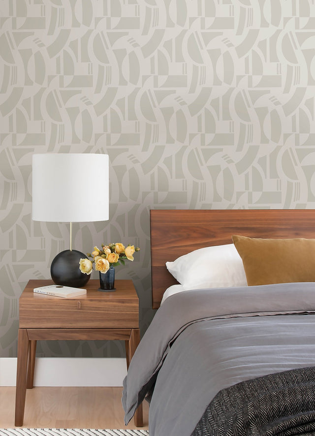 Carter Cream Geometric Flock Wallpaper with Modern Geometrics Pattern - A-Street Prints 4034-87384