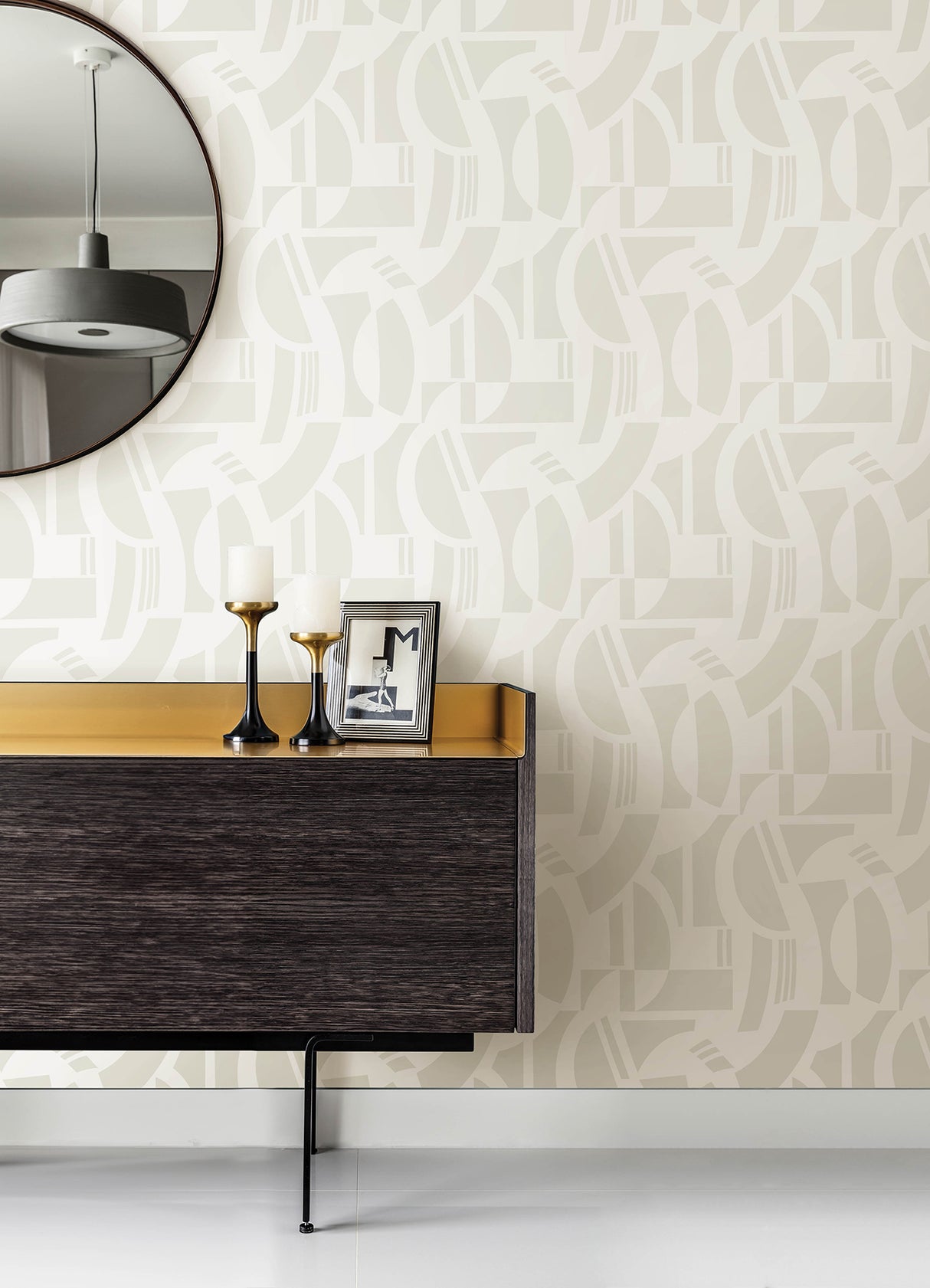 Carter Cream Geometric Flock Wallpaper by A-Street Prints Scott Living III Modern Non Woven Unpasted 20.5-in by 33-ft Roll - SP87384