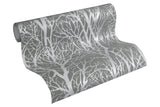 Yasuo Grey Tree Branch Wallpaper with Metallic Silver Botanical Tree Motif - Advantage 4035-30094-3