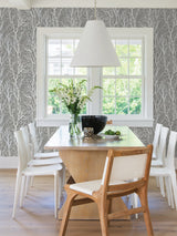 Yasuo Grey Tree Branch Wallpaper with Metallic Silver Botanical Tree Motif - Advantage 4035-30094-3