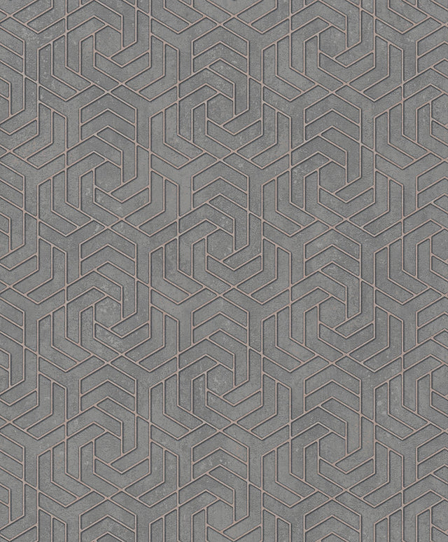 Tama Charcoal Geometric Wallpaper with Metallic Textured Pattern - Advantage 4035-32609