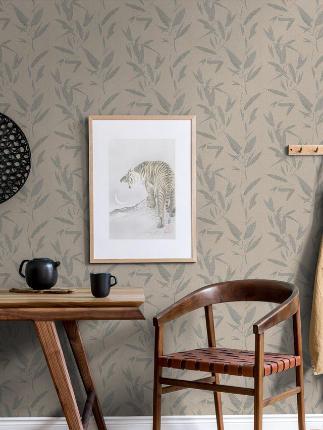 Kaiya Grey Leaves Wallpaper with Raised Ink Textured Botanical Pattern - Advantage 4035-37549-3