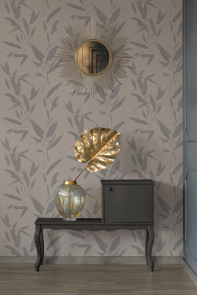 Kaiya Grey Leaves Wallpaper with Raised Ink Textured Botanical Pattern - Advantage 4035-37549-3