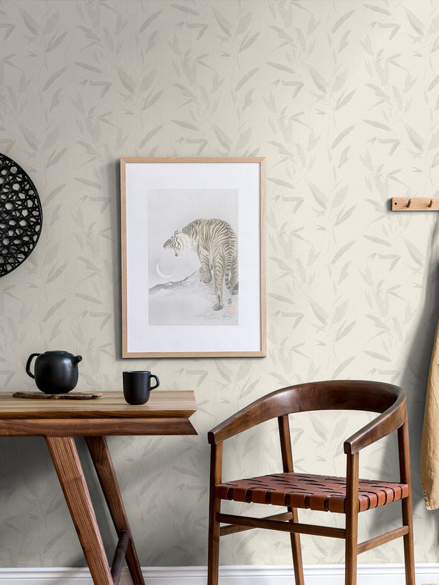 Kaiya Cream Leaves Wallpaper in Cream with Raised Ink Texture - Advantage 4035-37549-5