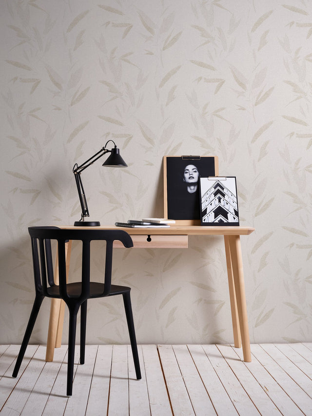Kaiya Cream Leaves Wallpaper in Cream with Raised Ink Texture - Advantage 4035-37549-5