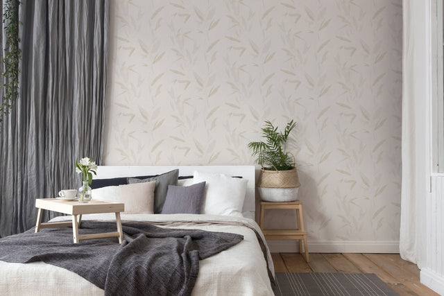 Kaiya Cream Leaves Wallpaper in Cream with Raised Ink Texture - Advantage 4035-37549-5