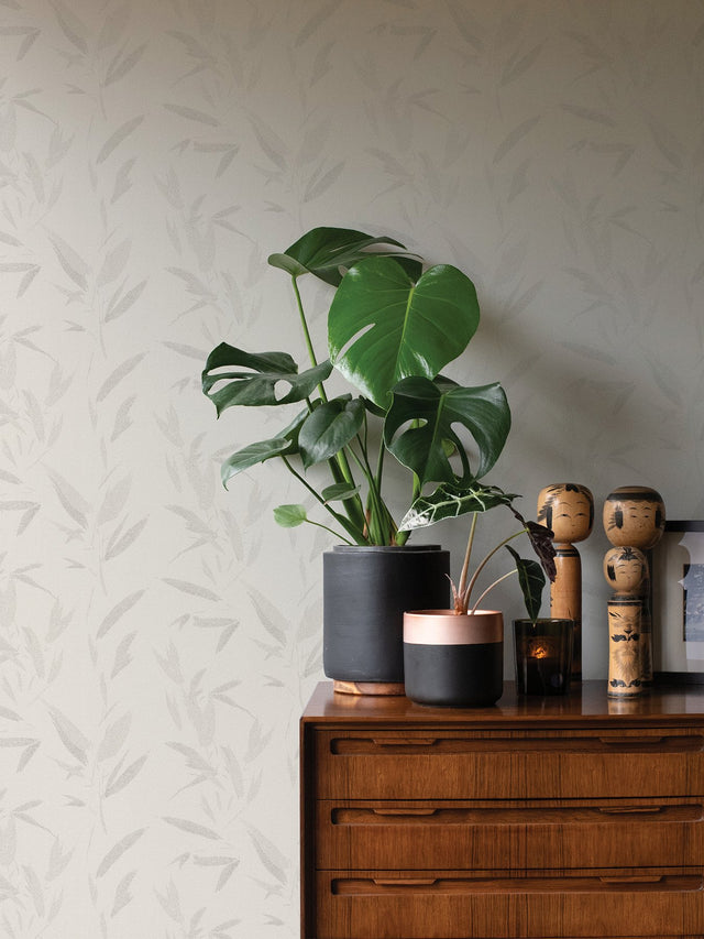 Kaiya Cream Leaves Wallpaper in Cream with Raised Ink Texture - Advantage 4035-37549-5