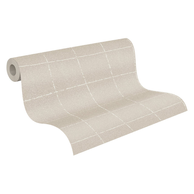Kishi Neutral Tile Wallpaper with Textured Raised Ink Grid - Brewster 4035-37551-4