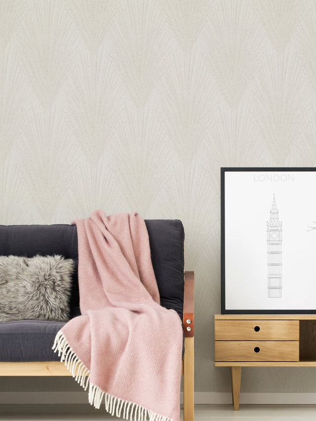 Keina Taupe Fronds Wallpaper with Textured Raised Ink Botanical Leaves - Advantage 4035-37553-2