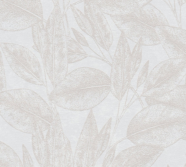 Suki Cream Leaves Wallpaper with Raised Ink Textured Botanical Motif - Advantage 4035-37836-1