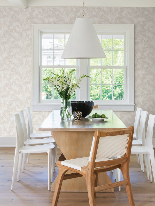 Suki Cream Leaves Wallpaper with Raised Ink Textured Botanical Motif - Advantage 4035-37836-1
