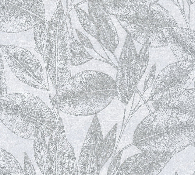 Suki Silver Leaves Wallpaper with Modern Botanical Pattern, Metallic Textured - Advantage 4035-37836-2