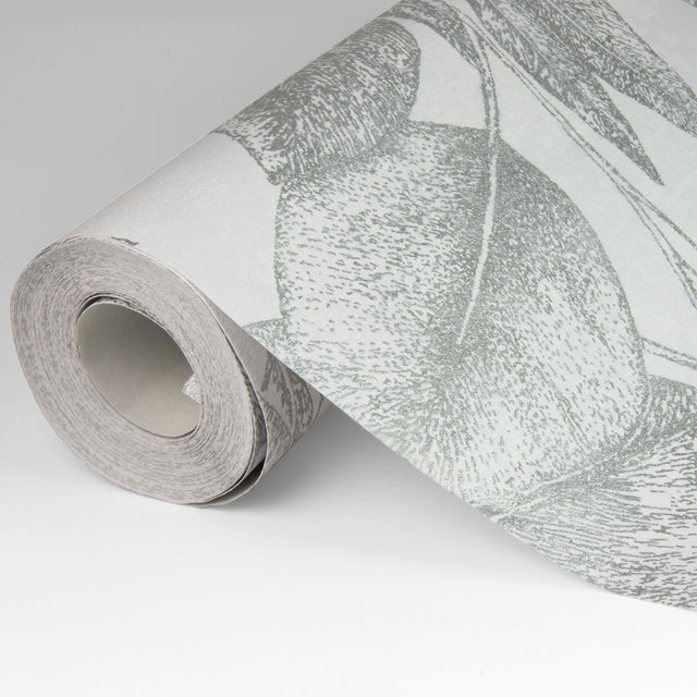 Suki Silver Leaves Wallpaper with Modern Botanical Pattern, Metallic Textured - Advantage 4035-37836-2