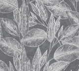 Suki Grey Leaves Wallpaper with Metallic Silver Botanical Motif - Advantage 4035-37836-4