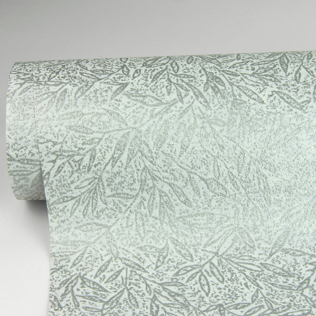 Sayuri Silver Leaf Trail Grey Wallpaper with Metallic Textured Leaf Pattern - Advantage 4035-37837-1