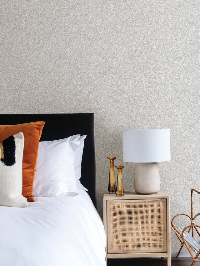 Sayuri Silver Leaf Trail Grey Wallpaper with Metallic Textured Leaf Pattern - Advantage 4035-37837-1