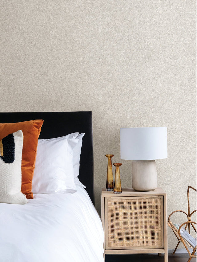 Sayuri Cream Leaf Trail Wallpaper with Raised Ink Textured Botanical Leaves - Advantage 4035-37837-3