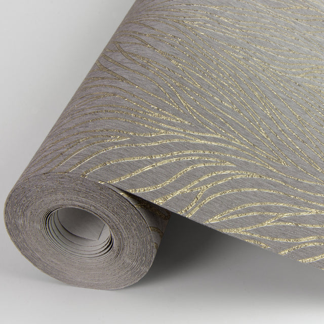 Tomo Mauve Abstract Wallpaper with Metallic Textured Botanical Curves - Advantage 4035-408741