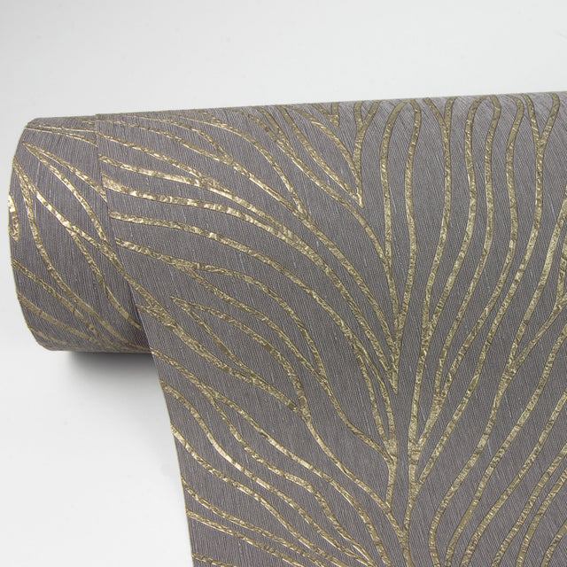 Tomo Mauve Abstract Wallpaper with Metallic Textured Botanical Curves - Advantage 4035-408741