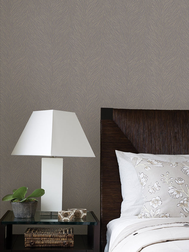 Tomo Mauve Abstract Wallpaper with Metallic Textured Botanical Curves - Advantage 4035-408741