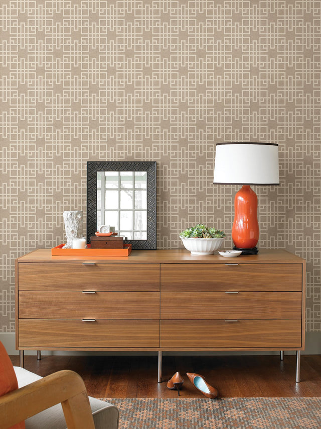 Mana Beige Trellis Textured Wallpaper with Modern Geometric Lattice - Advantage 4035-409246