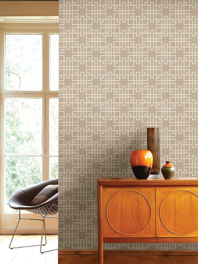 Mana Beige Trellis Textured Wallpaper with Modern Geometric Lattice - Advantage 4035-409246