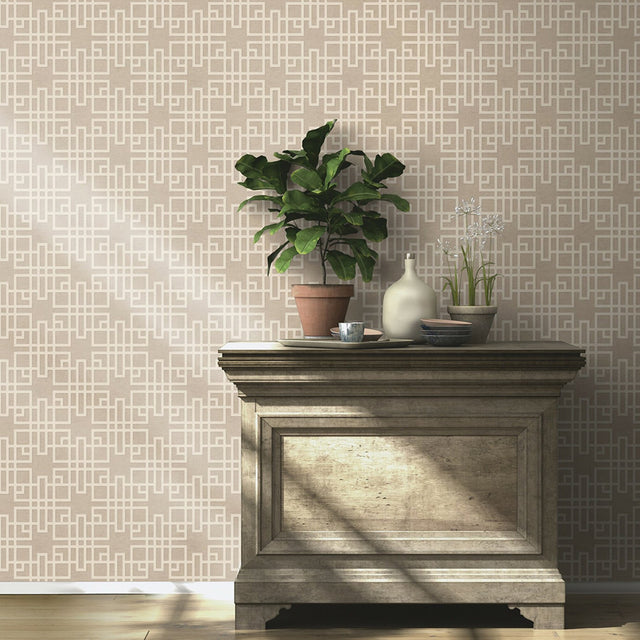Mana Beige Trellis Textured Wallpaper with Modern Geometric Lattice - Advantage 4035-409246