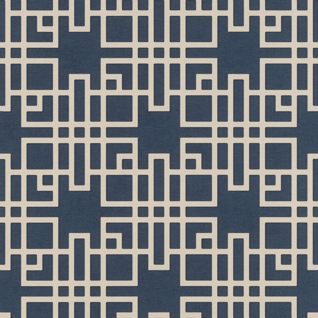 Mana Navy Trellis Blue Wallpaper with Textured Geometric Lattice - Advantage 4035-409253