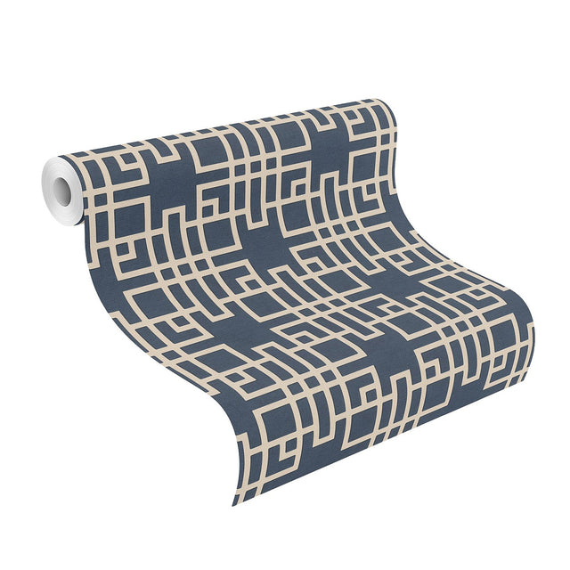 Mana Navy Trellis Blue Wallpaper with Textured Geometric Lattice - Advantage 4035-409253