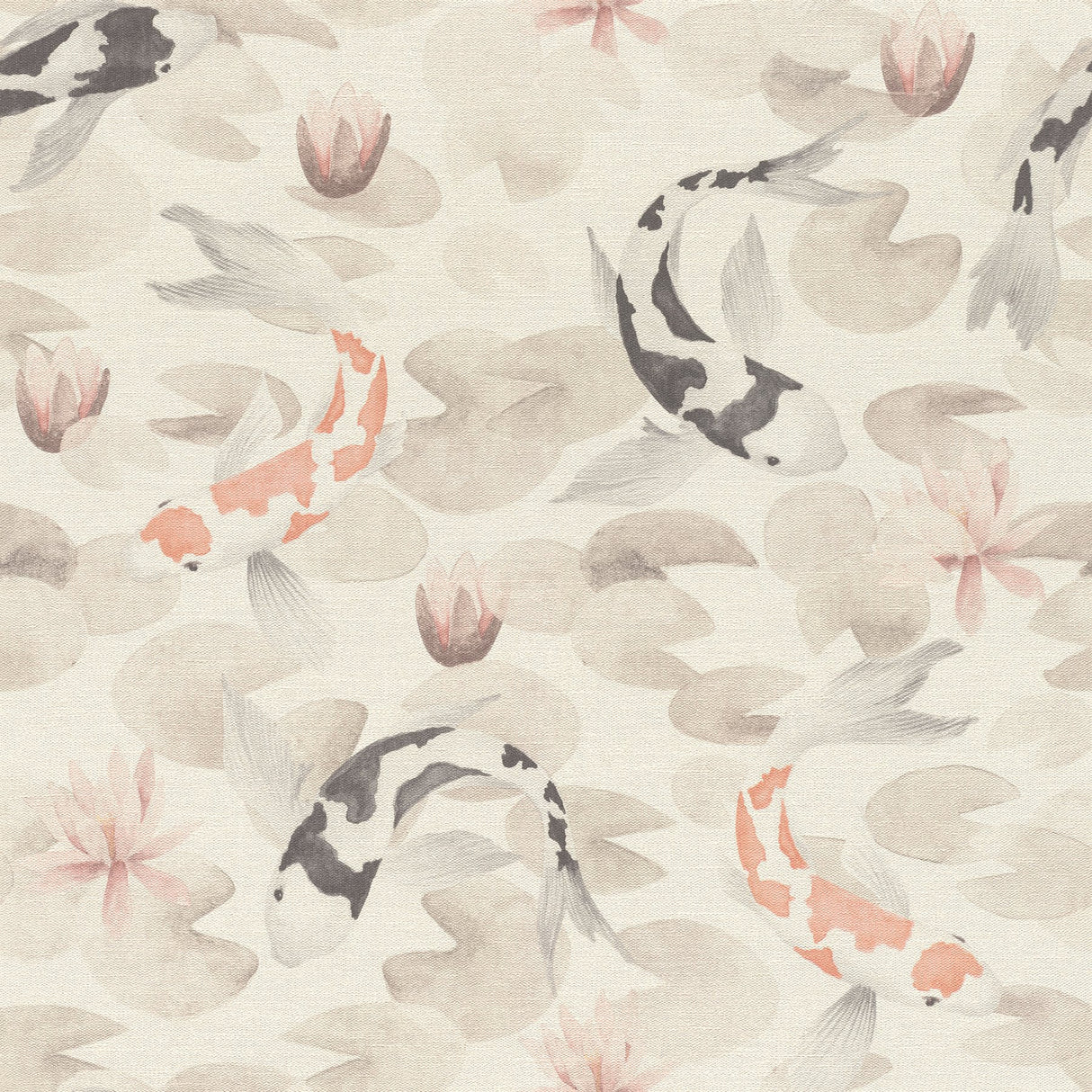 Nobu Beige Koi Fish Wallpaper with Eclectic Textured Pattern - Brewster 4035-409420