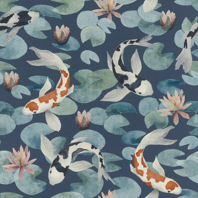 Nobu Blue Koi Fish Wallpaper with Eclectic Textured Fish Motif - Advantage 4035-409444