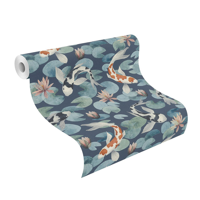 Nobu Blue Koi Fish Wallpaper with Eclectic Textured Fish Motif - Advantage 4035-409444