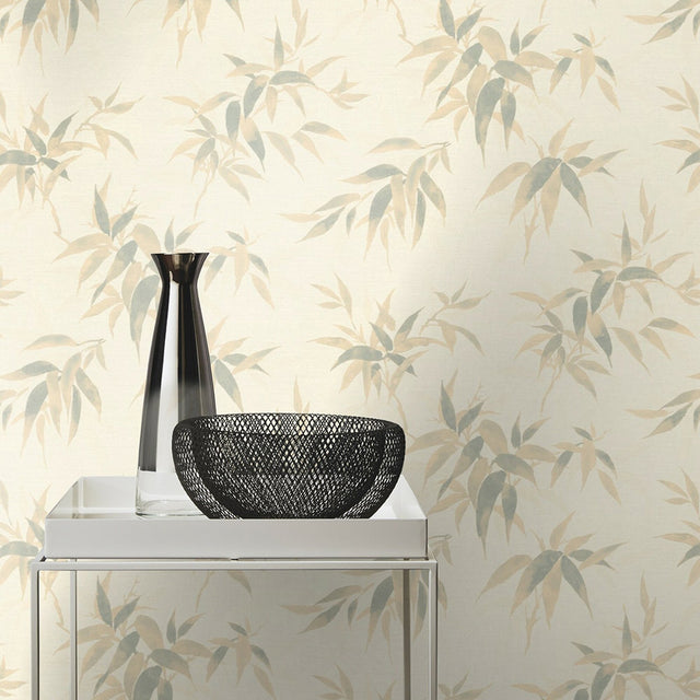 Minori White Leaves Wallpaper with Textured Botanical Leaf Motif - Brewster 4035-409741