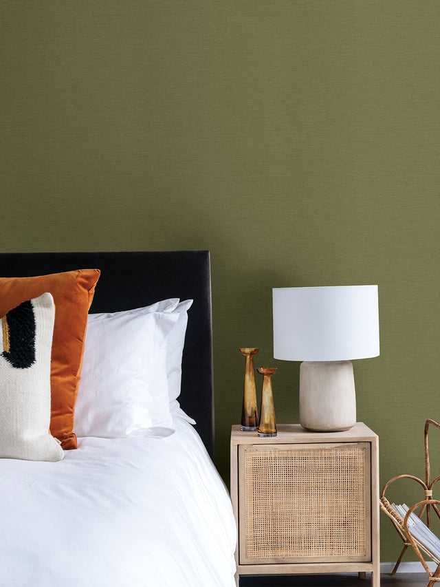 Umi Green Faux Linen Wallpaper with Fabric & Woven Texture - Advantage 4035-452068