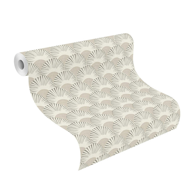 Akemi Grey Fan Ogee Wallpaper with Modern Geometric Fan Motif - Advantage 4035-539301