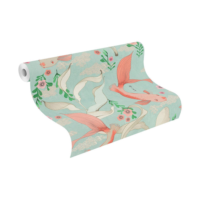 Dai Seafoam Betta Fish Wallpaper with Modern Botanical Fish Motif - 4035-539837