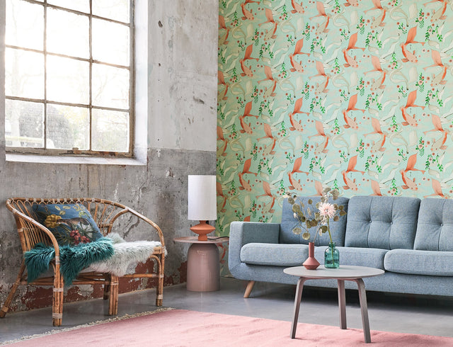 Dai Seafoam Betta Fish Wallpaper with Modern Botanical Fish Motif - 4035-539837