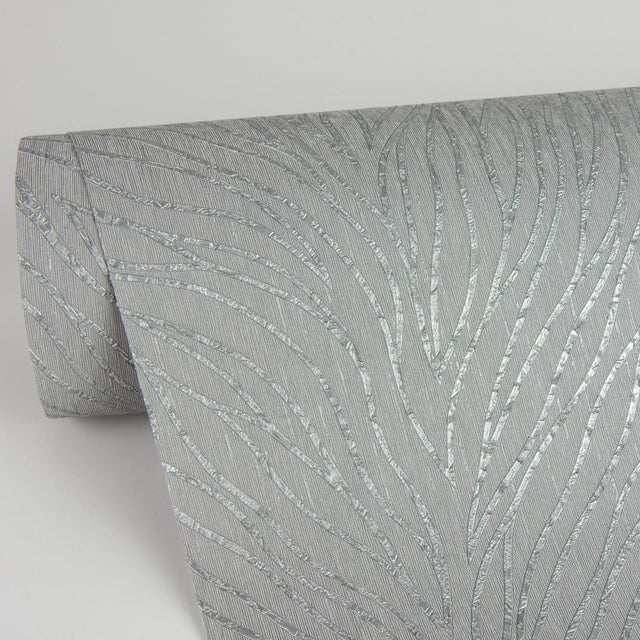 Tomo Grey Abstract Wallpaper with Metallic Textured Botanical Motif - Advantage 4035-58427