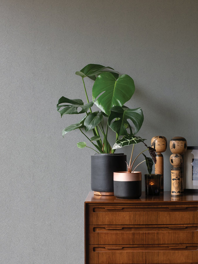 Tomo Grey Abstract Wallpaper with Metallic Textured Botanical Motif - Advantage 4035-58427