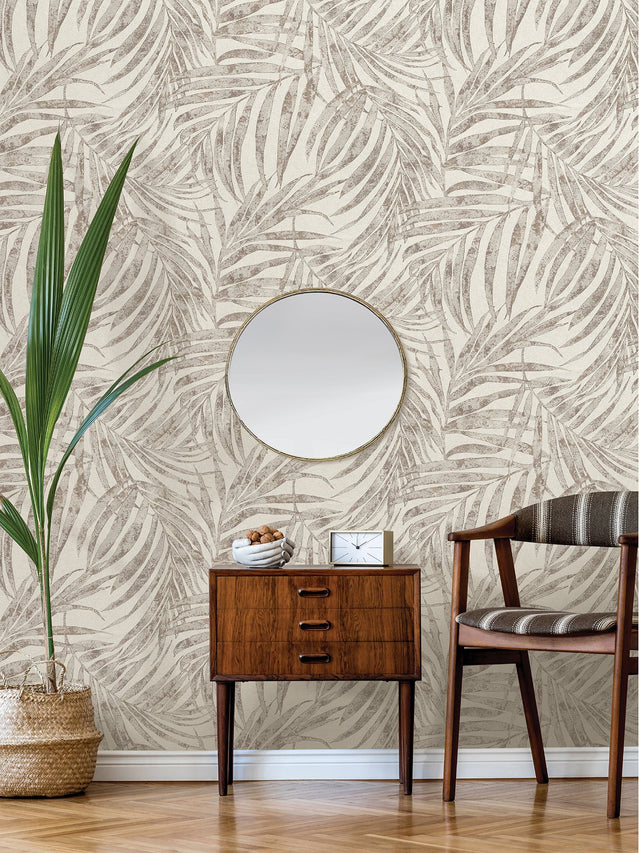 Anzu Pewter Frond Wallpaper with Metallic Raised Ink Botanical Leaves - Advantage 4035-617412