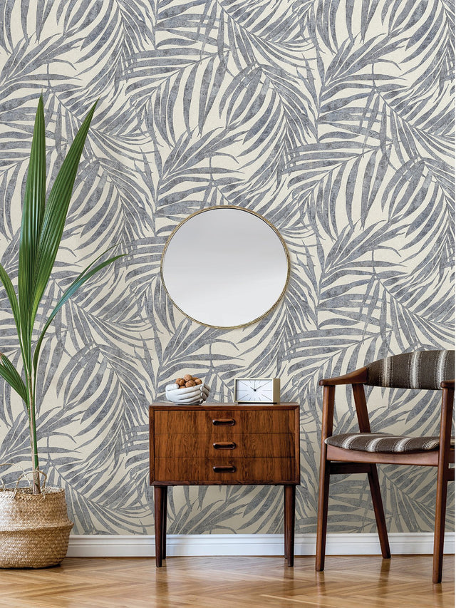 Anzu Slate Frond Wallpaper with Botanical Leaves Motif, Traditional Style - Advantage 4035-617429