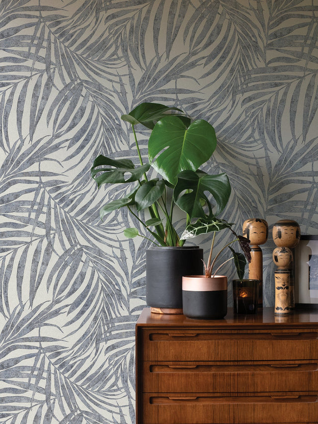 Anzu Slate Frond Wallpaper with Botanical Leaves Motif, Traditional Style - Advantage 4035-617429