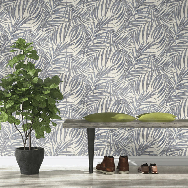 Anzu Slate Frond Wallpaper with Botanical Leaves Motif, Traditional Style - Advantage 4035-617429