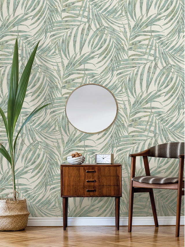 Anzu Green Frond Wallpaper with Modern Botanical Leaves Motif - Advantage 4035-617443