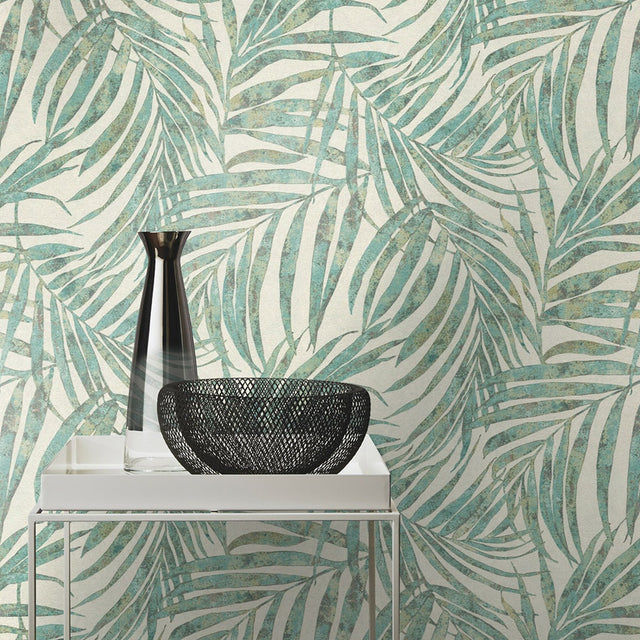 Anzu Green Frond Wallpaper with Modern Botanical Leaves Motif - Advantage 4035-617443