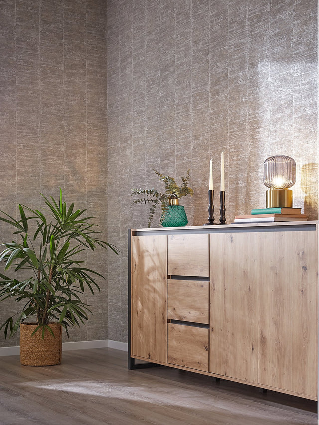 Aiko Silver Stripe Wallpaper with Modern Abstract Stripes, Metallic Textured Finish - Advantage 4035-617627